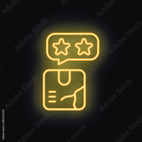 Neon icon of a damaged package is receiving a two star feedback rating