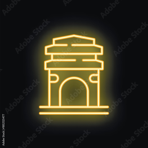 Minimalist vector illustration featuring a neon sign depicting india gate, a war memorial located in new delhi, india