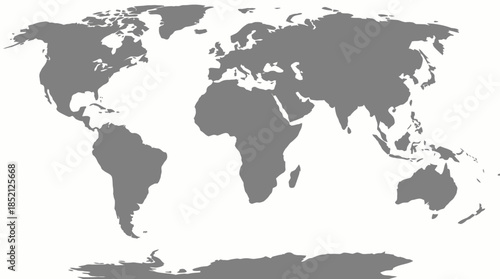 Minimalist Gray World Map Vector with Simplified Continental Shapes on White Background for Educational, Geographic, and Clean Graphic Design Illustration Use