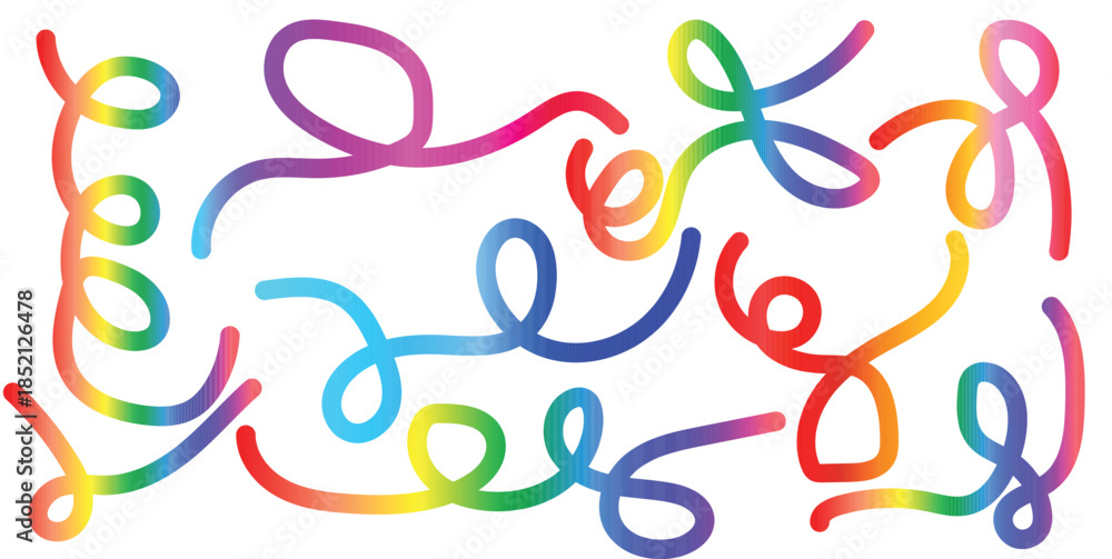Obraz premium Abstract 3D Wave Line Shapes Vector Rainbow Gradient Swirl Ribbon Background Organic Squiggly Color Pattern Design