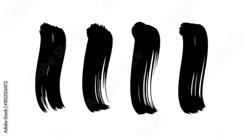 Four minimalist ink brush strokes – abstract black ink marks (vector)