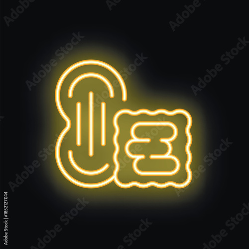 Bright yellow neon sign symbolizing feminine hygiene products glowing on black background