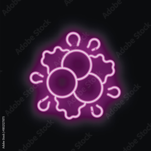 Neon style icon of a dangerous virus glowing purple on black background