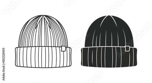 Two winter beanies one sketched and one solid offer stylish headwear options silhouette