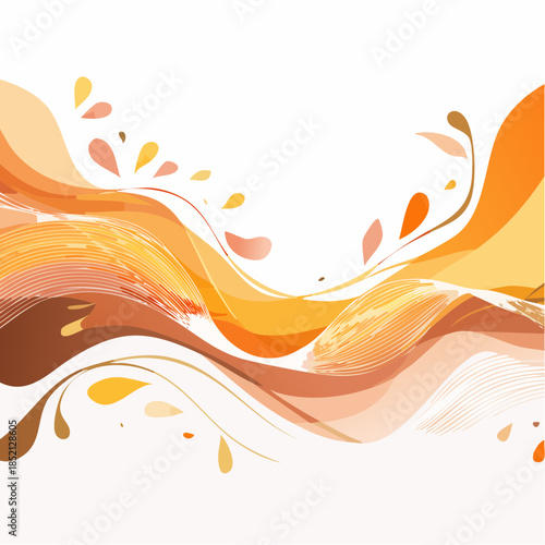 Abstract orange wave design. Colorful fluid shapes. Vector illustration. Modern art background. Liquid texture. Orange and brown swirls. White background. Gradient wave pattern. Abstract
