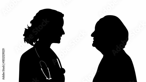 Professional Female Physician in Medical Scrubs Portrayed in a Thoughtful Listening Pose, Flat Vector Design for Healthcare Services