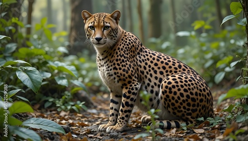 a full size attractive cheeta sit in the jungle