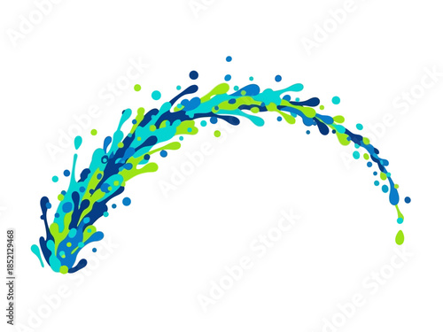 Dynamic Splash of Colorful Water Droplets in an Abstract Arc Design