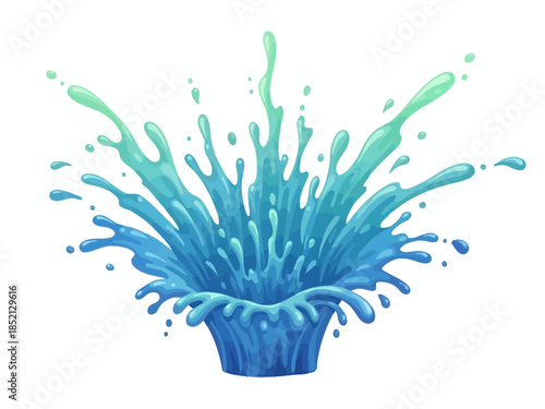 Dynamic Water Splash Illustration with Teal Highlights on White Background