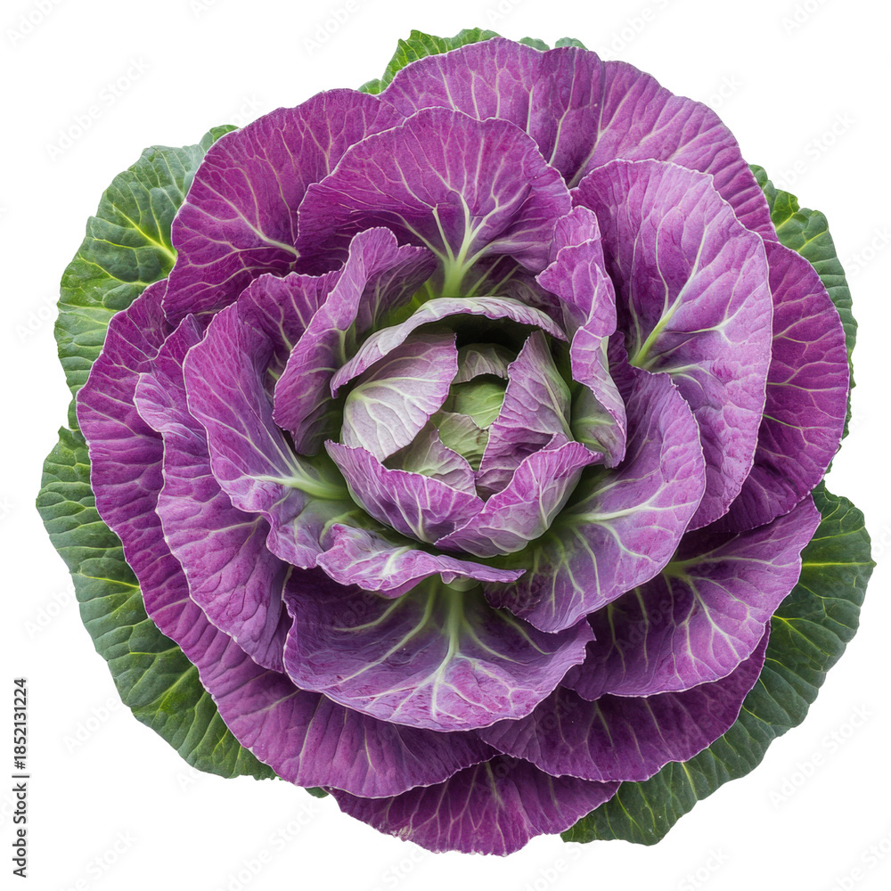 Obraz premium Purple ornamental cabbage rosette top view isolated on white
