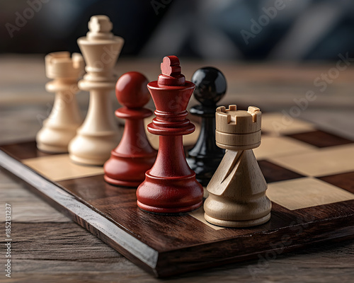 Strategic chess game representing business competition, serious challenge of power and leadership for success