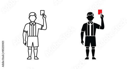 Referee displaying a red card detailed illustration and its striking black silhouette