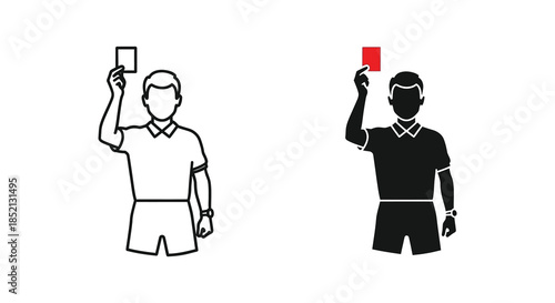 Referee displaying a red card in both positive and negative style silhouette