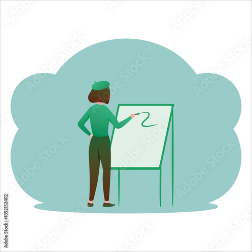 Female professional presenting on whiteboard illustration