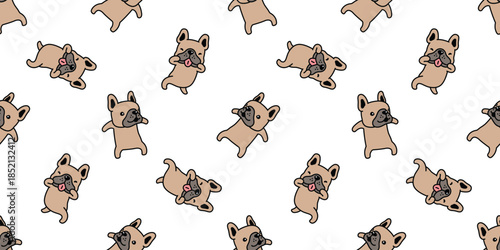 dog seamless pattern french bulldog cartoon doodle funny puppy pet gift wrapping paper tile background repeat wallpaper illustration animal brown