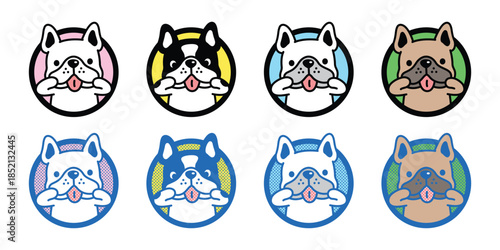 dog vector french bulldog funny cartoon character icon round border puppy pet doodle half tone symbol illustration isolated design