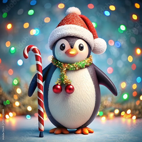 A festive decoration with a Christmas candy cane on a shimmering festive glowing background