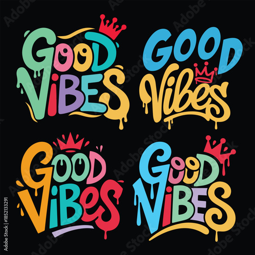 Typography with motivational Good Vibes t-shirt design