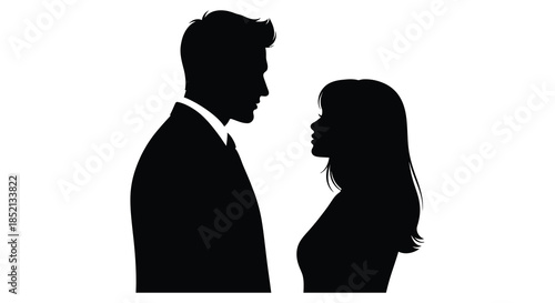 A couple facing each other in a dark outline portraying an intimate connection silhouette