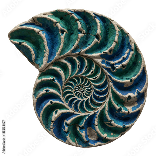 Blue and Green Painted Ancient Ammonite Fossil Shell Cut-out