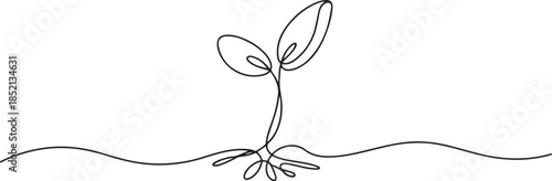 New Growing Green Sprout Plant Nature Concept Continuous One Line Drawing. one line Icon drawing