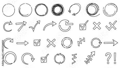 Hand Drawn Circles and Arrows Vector Graphics Set