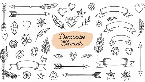 Hand Drawn Decorative Elements Vector Illustration Set