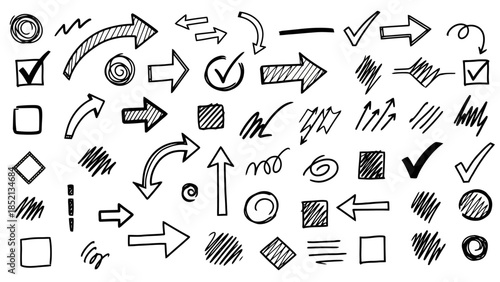 Hand Drawn Doodle Arrows and Shapes Vector Illustration