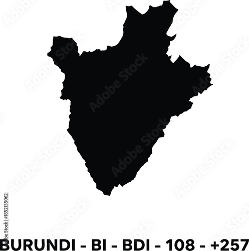 Map of burundi with country code and telephone extension