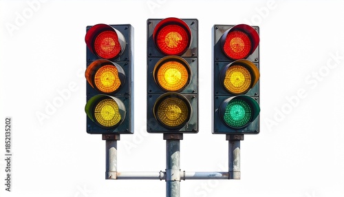 Traffic Lights and Pedestrian Signal Symbolizing Urban Coordination and Editorial Styling for Infrastructure and Safety Use