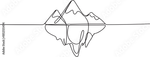 One continuous line drawing of mountain range landscape, Mountains. One line drawing vector illustration, Mountain, Iceberg Continuous Line Icon. one line Icon drawing