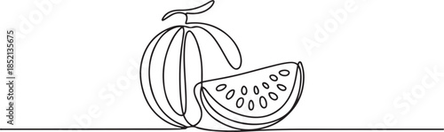 Continuous one line drawing Water Melon Fruit. Bright juicy summer fruit concept. one line Icon drawing. one line Icon drawing