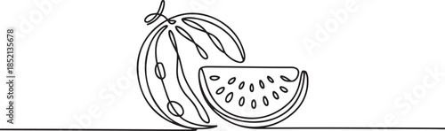 Continuous one line drawing Water Melon Fruit. Bright juicy summer fruit concept. one line Icon drawing. one line Icon drawing
