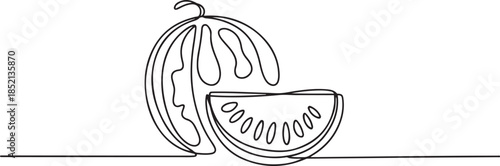 Continuous one line drawing Water Melon Fruit. Bright juicy summer fruit concept. one line Icon drawing. one line Icon drawing