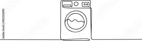 Continuous Line Art of Washing Machine Line Drawing on White Background. Laundry One Line Abstract Concept for Minimalist Design. one line Icon drawing