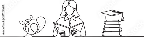 studies at school, college, university one line art. Continuous line drawing of online knowledge, learning, education, teaching. one line Icon drawing