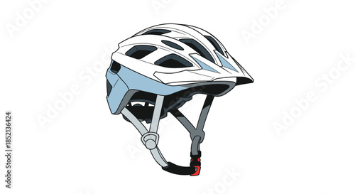 A modern, lightweight bicycle helmet in white and light blue, designed for safety during cycling, mountain biking, or skating.