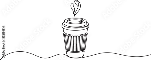 Coffee to go continuous line vector illustration, Paper cup of hot coffee in one Continuous line drawing. Concept of drink to go in line art style. one line Icon drawing