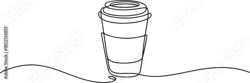 Coffee to go continuous line vector illustration, Paper cup of hot coffee in one Continuous line drawing. Concept of drink to go in line art style. one line Icon drawing