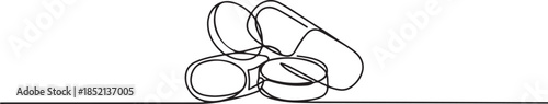 medicine tablet continuous one line drawing, Medicine Pills Single Line Icon, minimal Drawing of Medicine Pill Icon. Single Line Vector Illustration. one line Icon drawing
