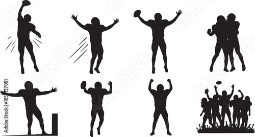Football player victory celebration silhouettes set