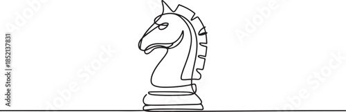 Knight chess one line drawing of minimalist vector icon with black. one line Icon drawing