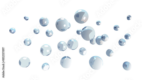 Captivating array of pristine water bubbles in various dimensions, delicately floating and shimmering against a clean white backdrop, evoking a sense of freshness, effervescence, and weightless purity