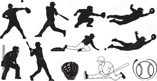 Baseball player action silhouettes collection