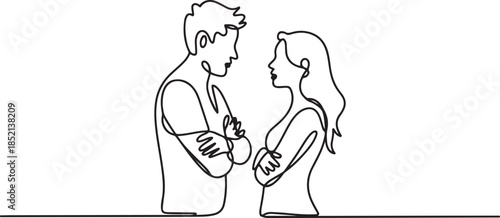 continuous line of bickering. male and female bickering. single line family bickering.one line drawing domestic conflict. one line Icon drawing