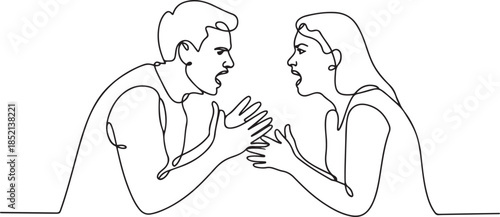 continuous line of bickering. male and female bickering. single line family bickering.one line drawing domestic conflict. one line Icon drawing