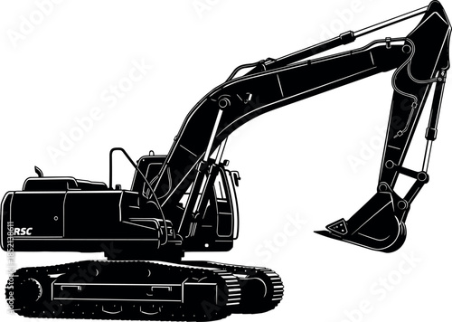 Excavator silhouette illustration showing heavy construction machinery for digging earthmoving demolition mining and industrial engineering operations