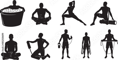 Fitness and recovery silhouettes set