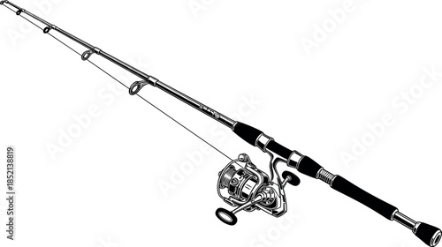 Fishing rod and reel silhouette illustration showing sport angling equipment for freshwater saltwater fishing hobby outdoor recreation