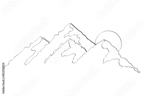 Abstract Mountain Peaks Sketch in Black and White